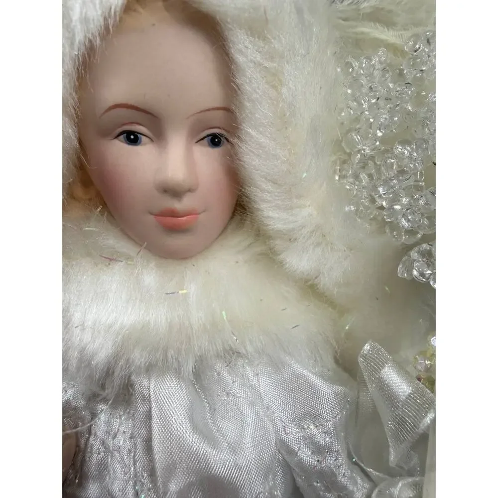 Vintage Angel Doll White Feather Wings Christmas Decor Tree Topper